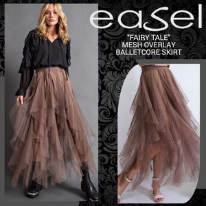 EASEL "Fairy Tale" Tiered Mesh Overlay Waterfall Lined Midi Maxi Ballerina Skirt